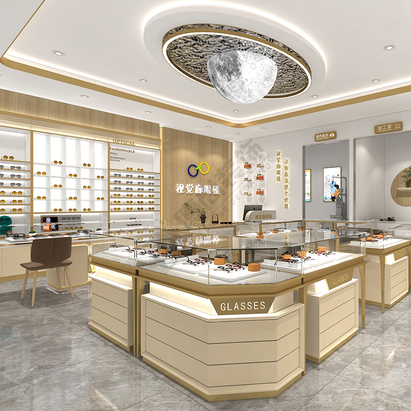 德尚裝飾眼鏡店裝修公司眼鏡展柜廠家吸塑工藝玻璃眼鏡柜臺(tái)環(huán)保
